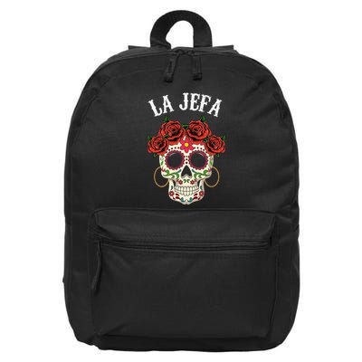 La Jefa Sugar Skull Mexican Dia De Los Muertos Dead 16 in Basic Backpack