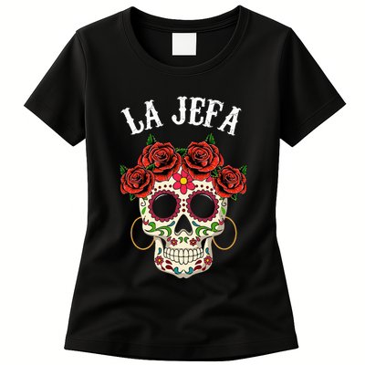 La Jefa Sugar Skull Mexican Dia De Los Muertos Dead Womens T-Shirt