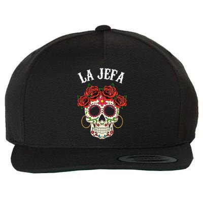 La Jefa Sugar Skull Mexican Dia De Los Muertos Dead Wool Snapback Cap