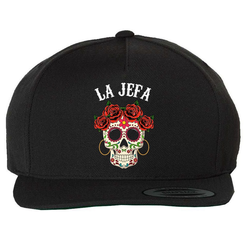 La Jefa Sugar Skull Mexican Dia De Los Muertos Dead Wool Snapback Cap