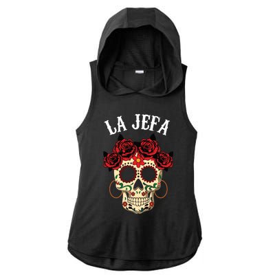 La Jefa Sugar Skull Mexican Dia De Los Muertos Dead Ladies PosiCharge Tri-Blend Wicking Draft Hoodie Tank