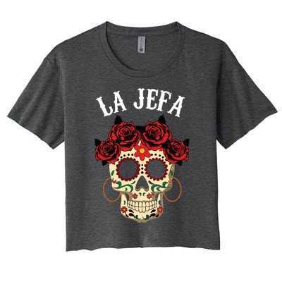 La Jefa Sugar Skull Mexican Dia De Los Muertos Dead Women's Crop Top Tee