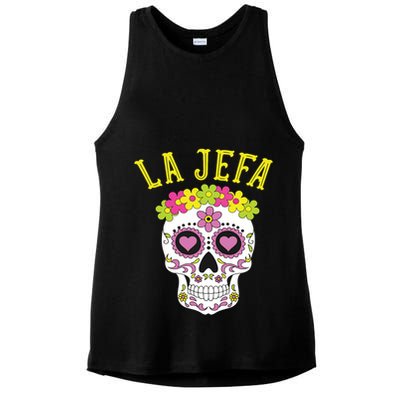 La Jefa Sugar Skull Dia De Los Muertos Costume Ladies PosiCharge Tri-Blend Wicking Tank