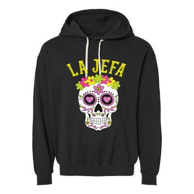 La Jefa Sugar Skull Dia De Los Muertos Costume Garment-Dyed Fleece Hoodie