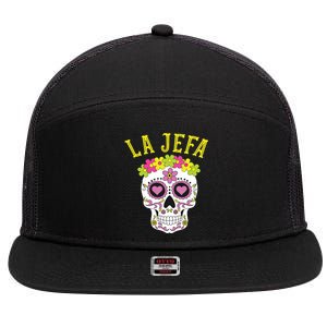 La Jefa Sugar Skull Dia De Los Muertos Costume 7 Panel Mesh Trucker Snapback Hat