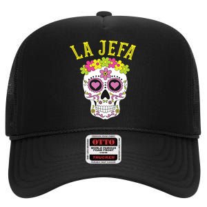 La Jefa Sugar Skull Dia De Los Muertos Costume High Crown Mesh Back Trucker Hat