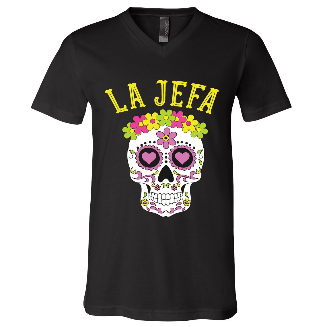 La Jefa Sugar Skull Dia De Los Muertos Costume V-Neck T-Shirt