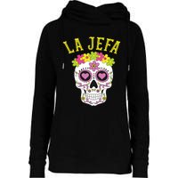 La Jefa Sugar Skull Dia De Los Muertos Costume Womens Funnel Neck Pullover Hood