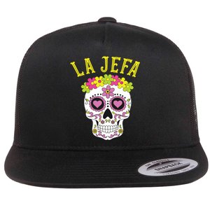 La Jefa Sugar Skull Dia De Los Muertos Costume Flat Bill Trucker Hat