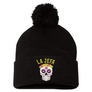 La Jefa Sugar Skull Dia De Los Muertos Costume Pom Pom 12in Knit Beanie