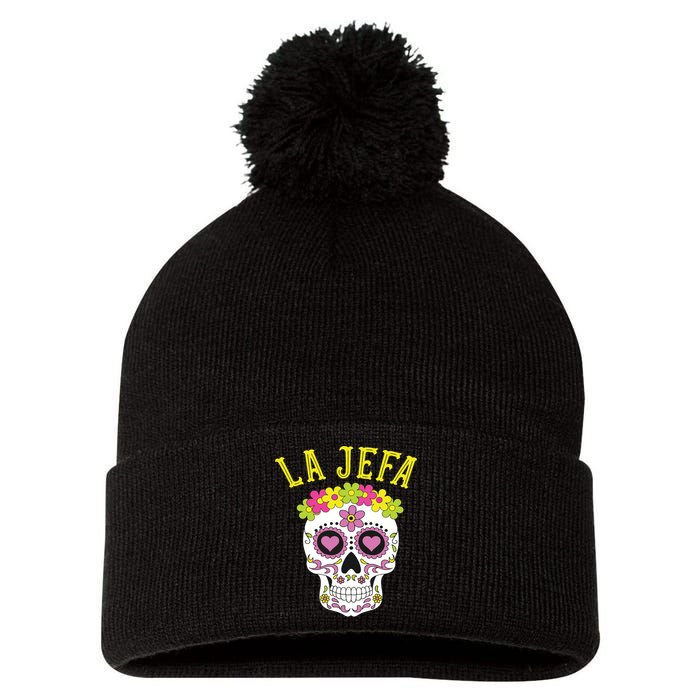 La Jefa Sugar Skull Dia De Los Muertos Costume Pom Pom 12in Knit Beanie