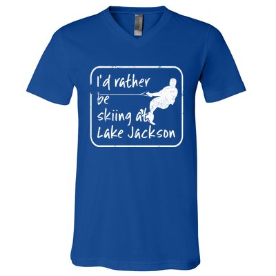 Lake Jackson Texas Id Rather Be Water Skiing Cool Gift V-Neck T-Shirt