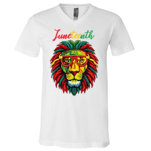 Lion Juneteenth Women Dress Black History Freedom V-Neck T-Shirt