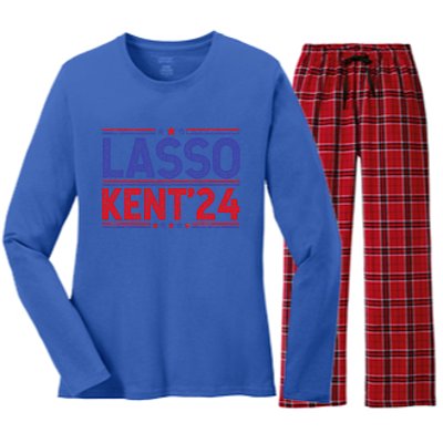 Lasso Kent 24 Funny Usa Flag Sports 4th Of July Election Women's Long Sleeve Flannel Pajama Set 