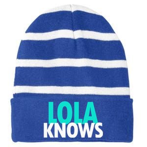 Lola Knows Best Grandma Ever Filipino Nanay Gma Mom Funny Gift Striped Beanie with Solid Band