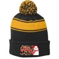 Leopard Kansas Christmas With Snowman Stripe Pom Pom Beanie
