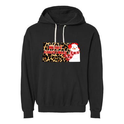 Leopard Kansas Christmas With Snowman Garment-Dyed Fleece Hoodie