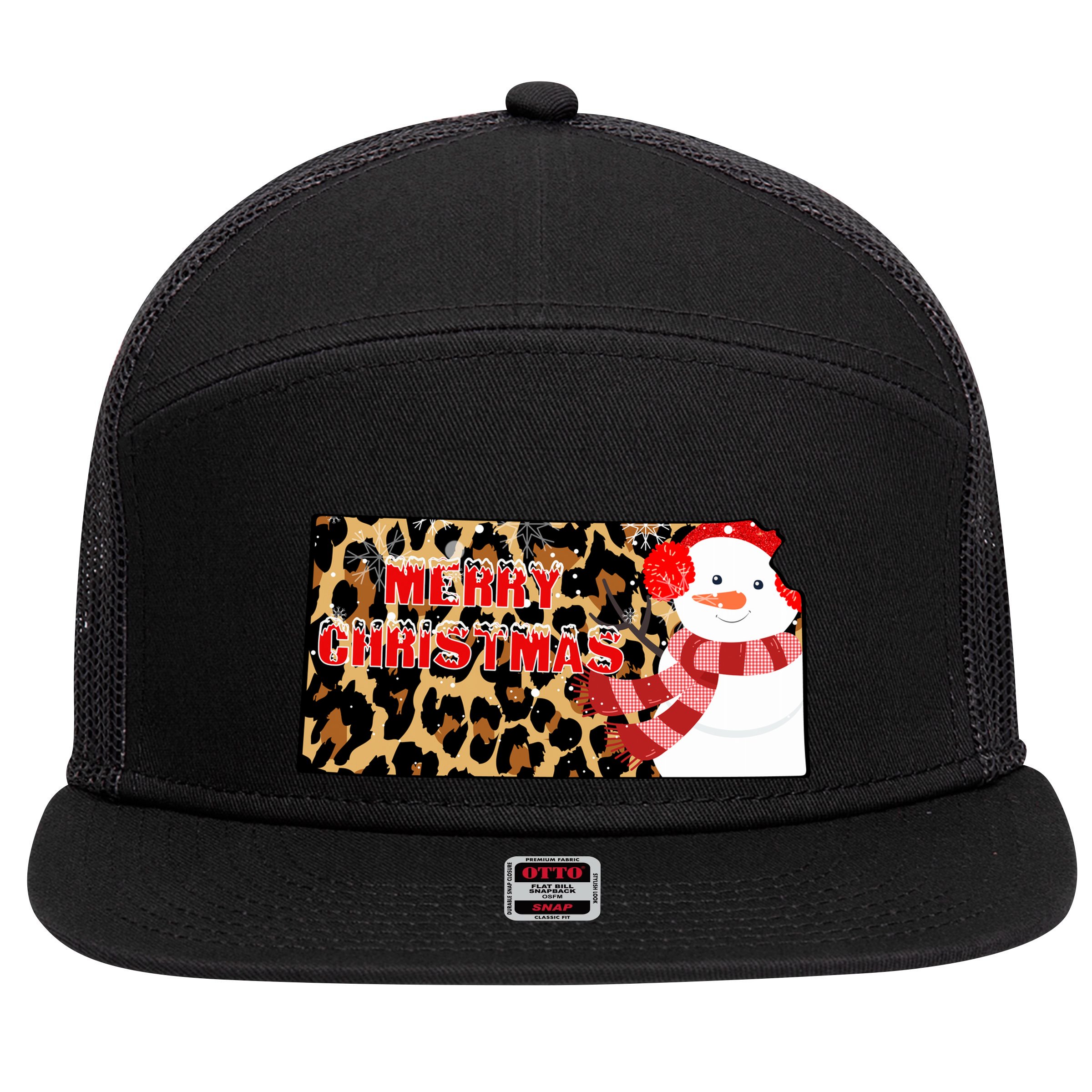 Leopard Kansas Christmas With Snowman 7 Panel Mesh Trucker Snapback Hat