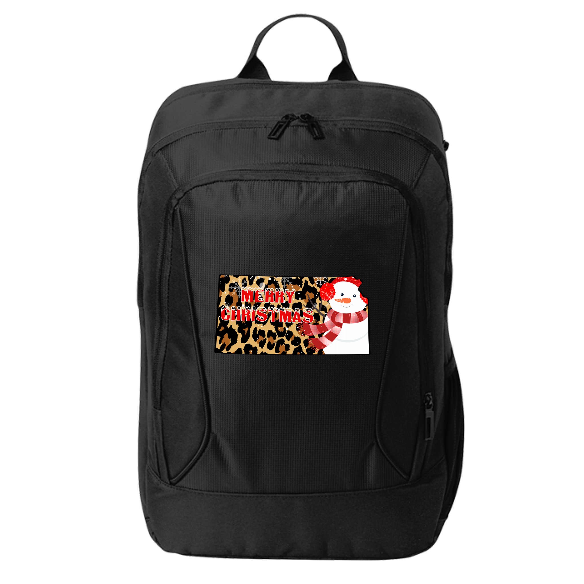 Leopard Kansas Christmas With Snowman City Backpack