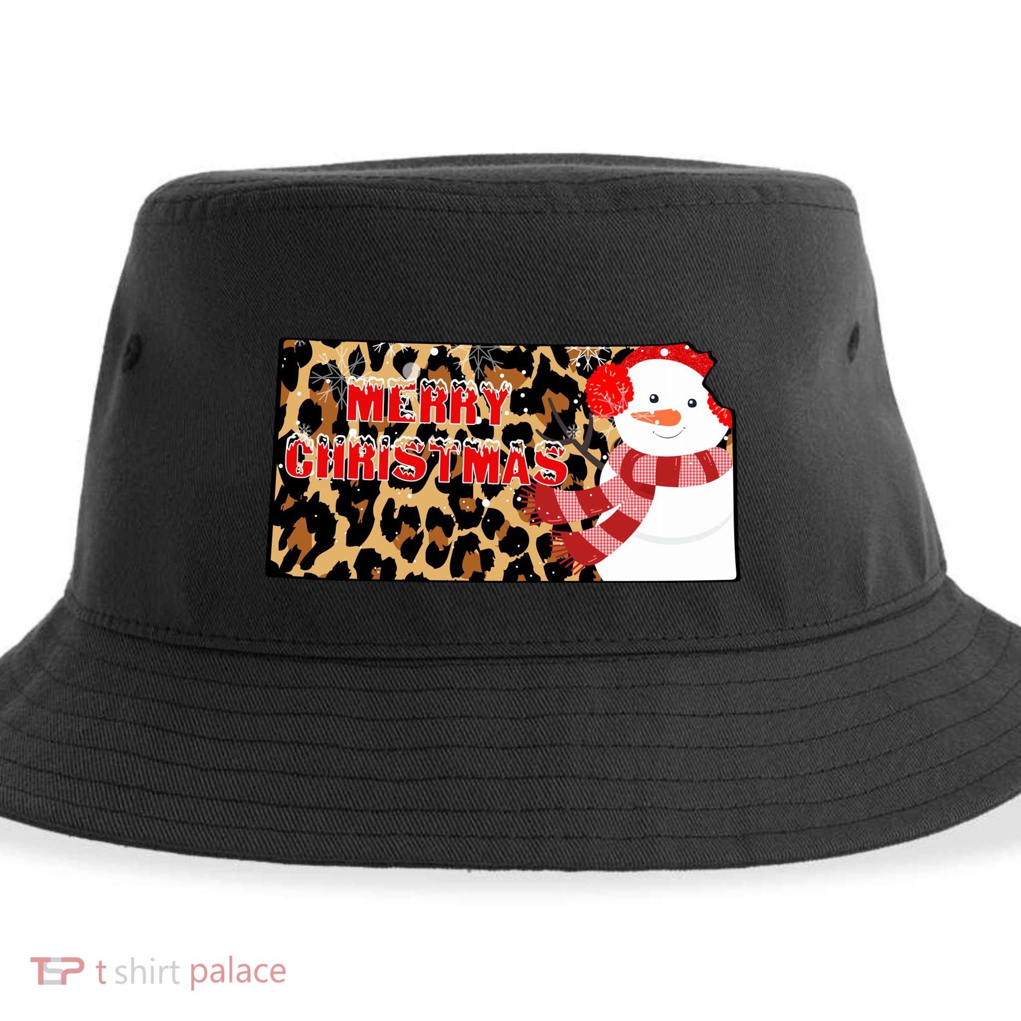 Leopard Kansas Christmas With Snowman Sustainable Bucket Hat