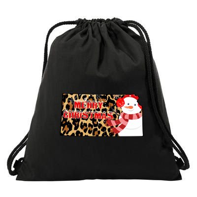 Leopard Kansas Christmas With Snowman Drawstring Bag