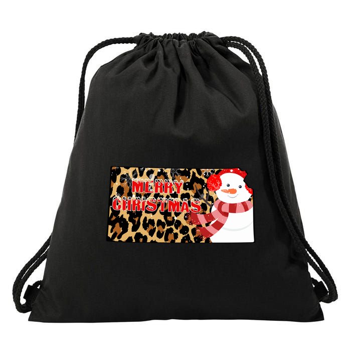 Leopard Kansas Christmas With Snowman Drawstring Bag