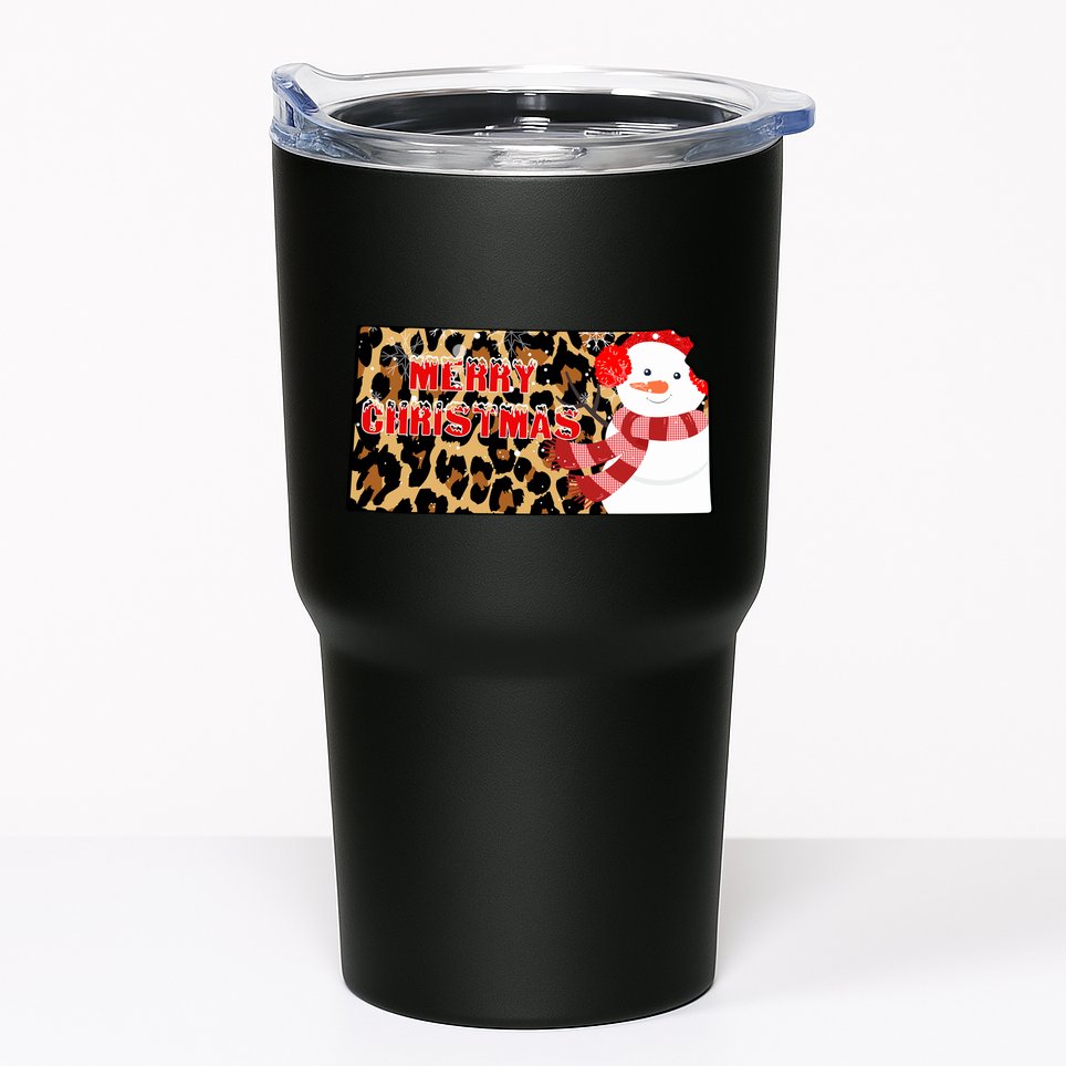 Leopard Kansas Christmas With Snowman Tumbler