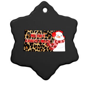 Leopard Kansas Christmas With Snowman Ceramic Star Ornament