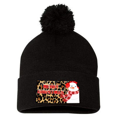 Leopard Kansas Christmas With Snowman Pom Pom 12in Knit Beanie