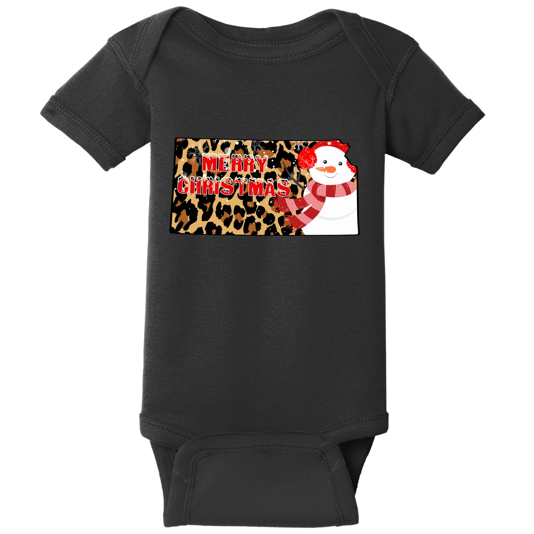 Leopard Kansas Christmas With Snowman Baby Bodysuit