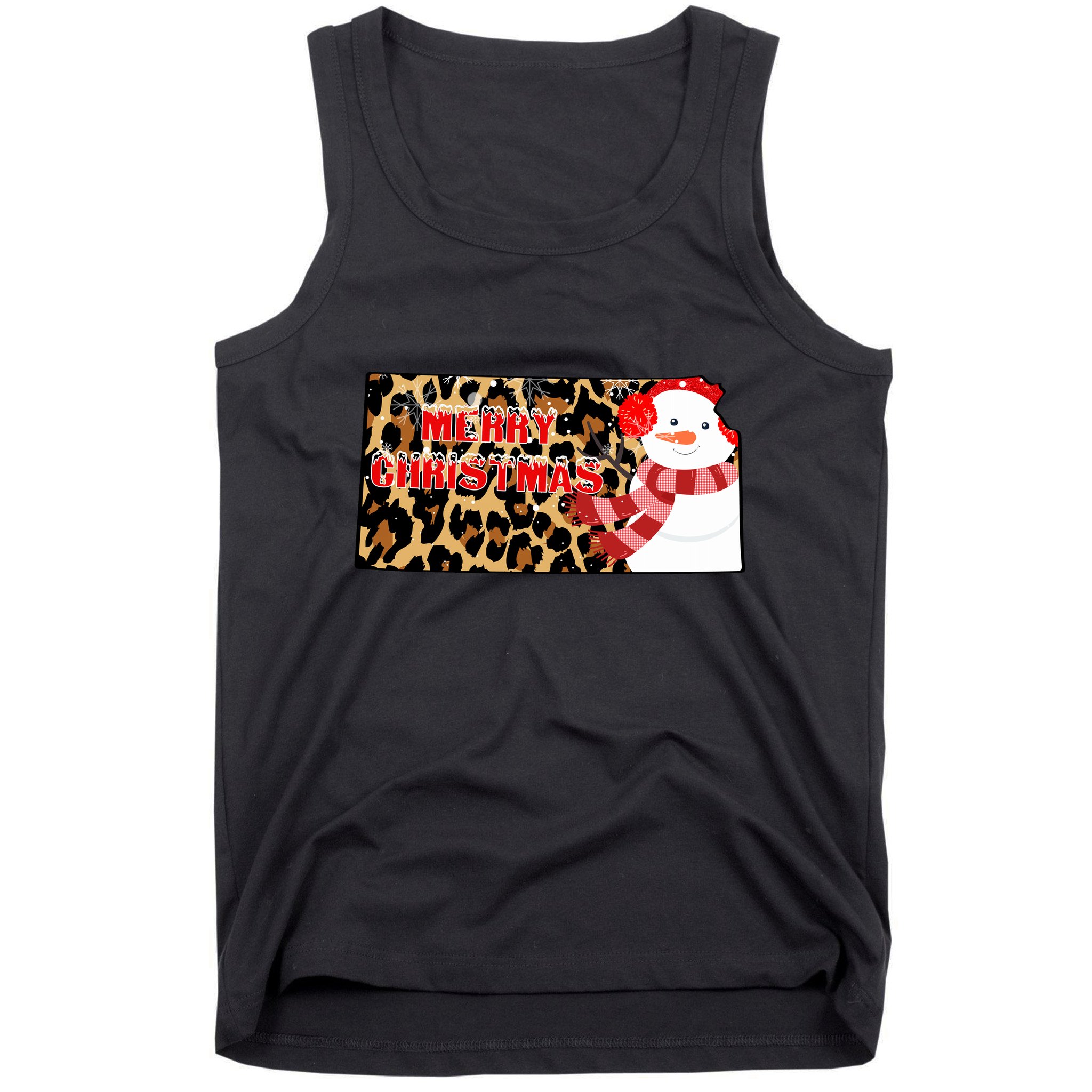 Leopard Kansas Christmas With Snowman Tank Top