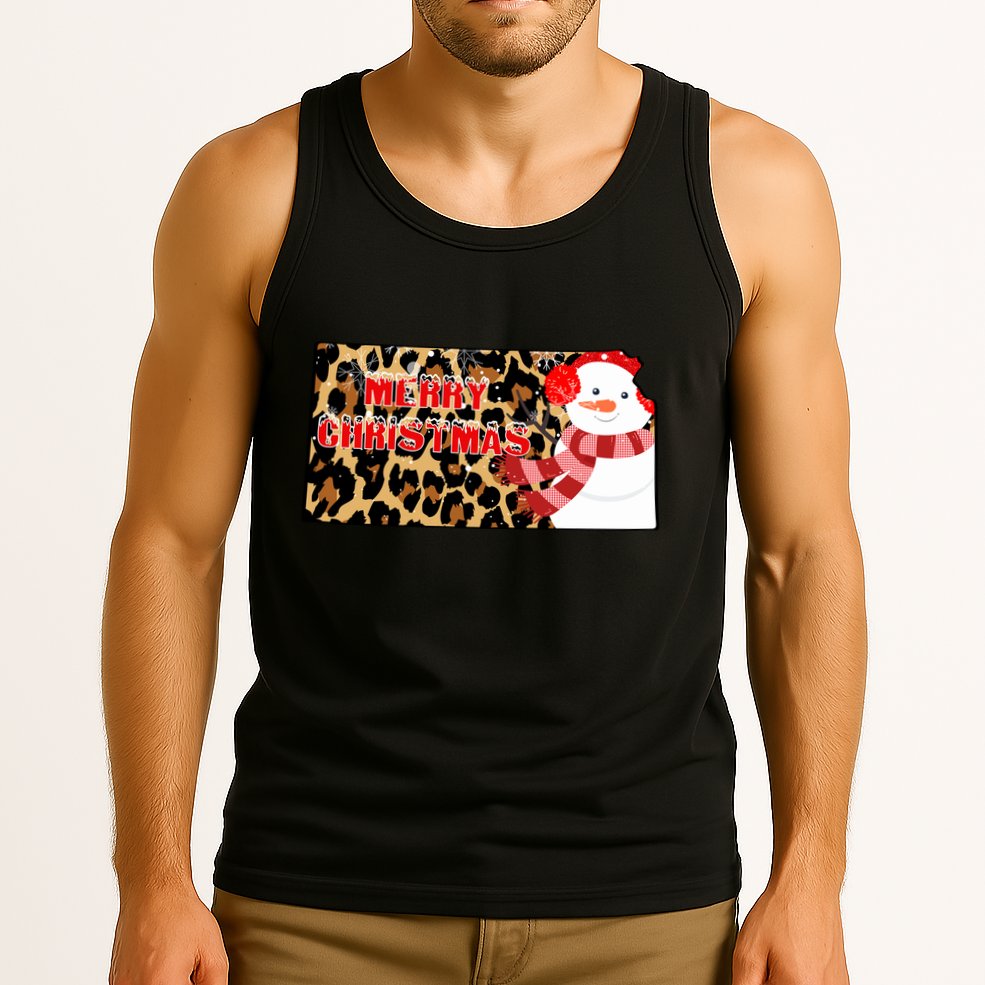 Leopard Kansas Christmas With Snowman Tank Top