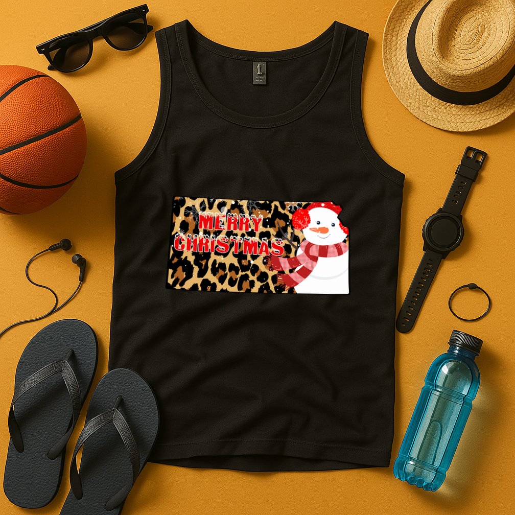 Leopard Kansas Christmas With Snowman Tank Top