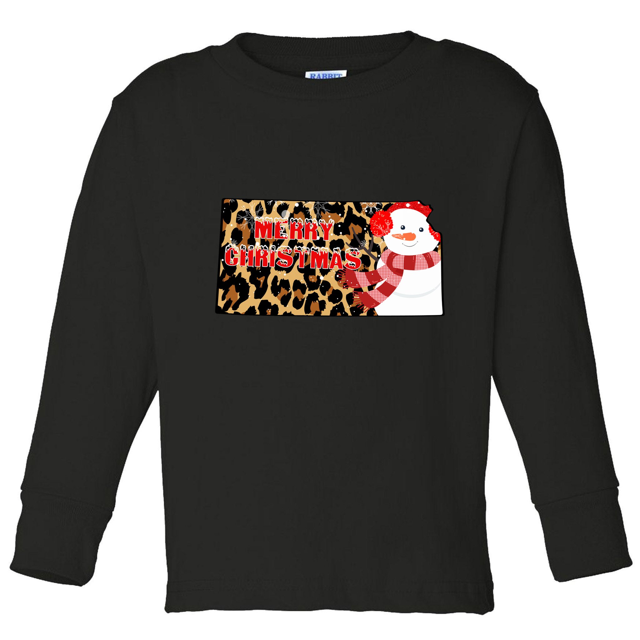 Leopard Kansas Christmas With Snowman Toddler Long Sleeve Shirt