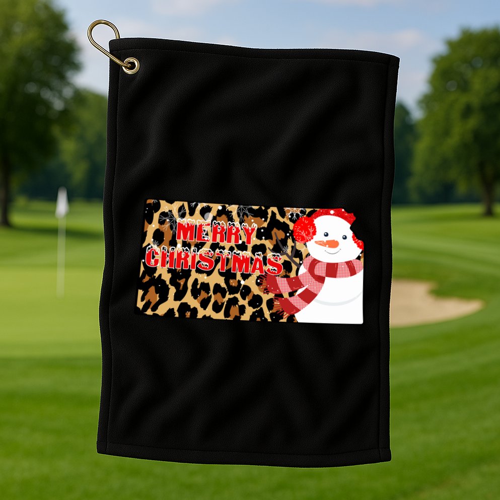 Leopard Kansas Christmas With Snowman Golf Towel