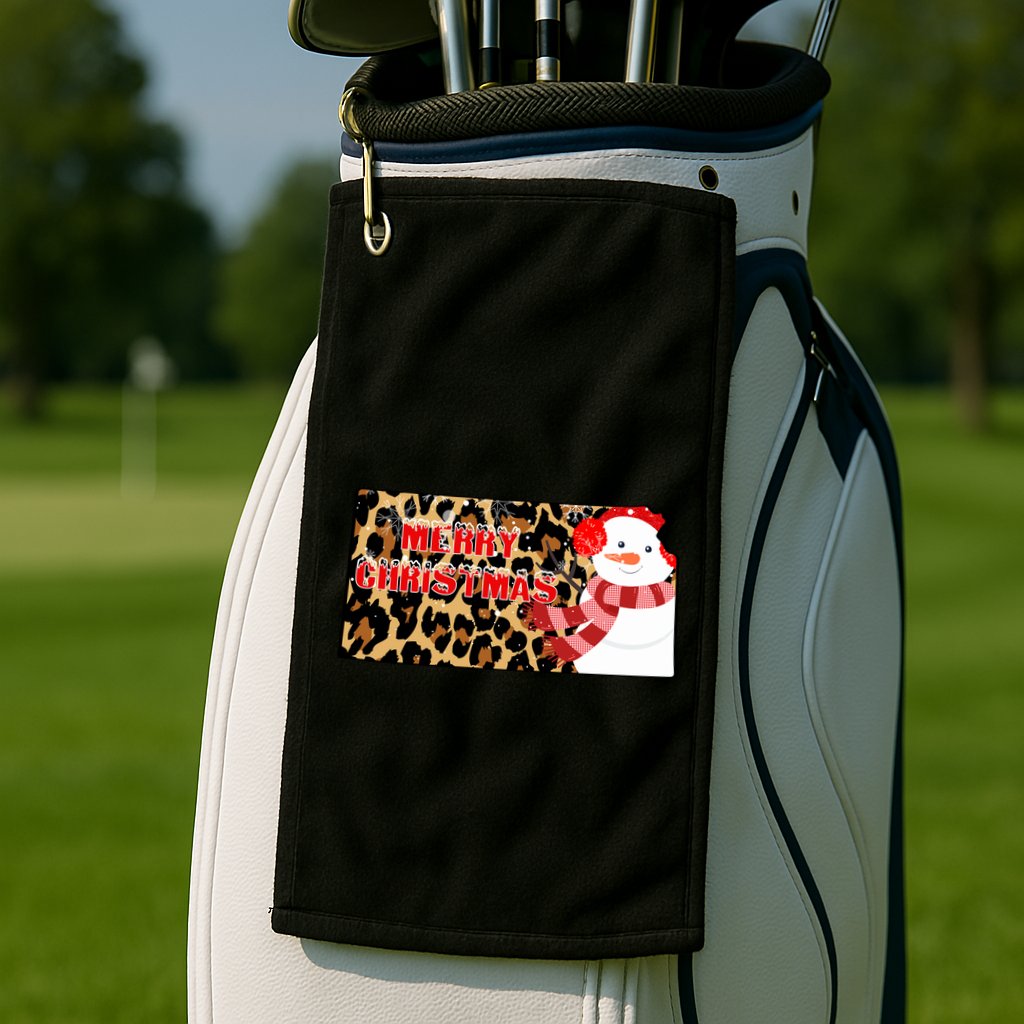 Leopard Kansas Christmas With Snowman Golf Towel