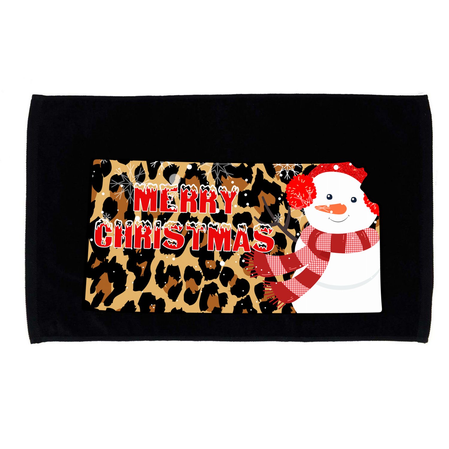 Leopard Kansas Christmas With Snowman Microfiber Hand Towel