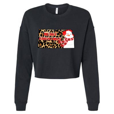 Leopard Kansas Christmas With Snowman Cropped Pullover Crew