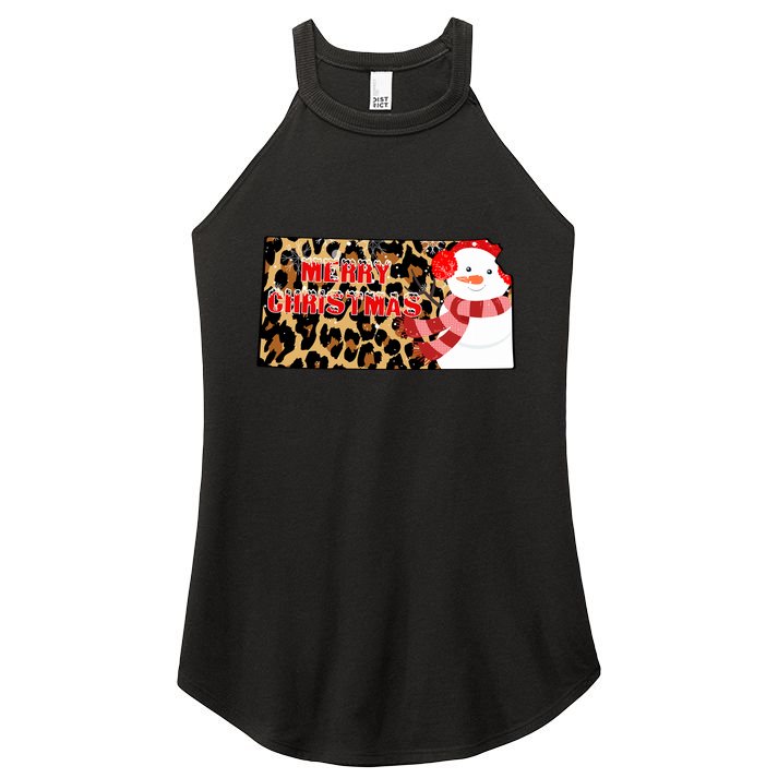 Leopard Kansas Christmas With Snowman Women's Perfect Tri Rocker Tank