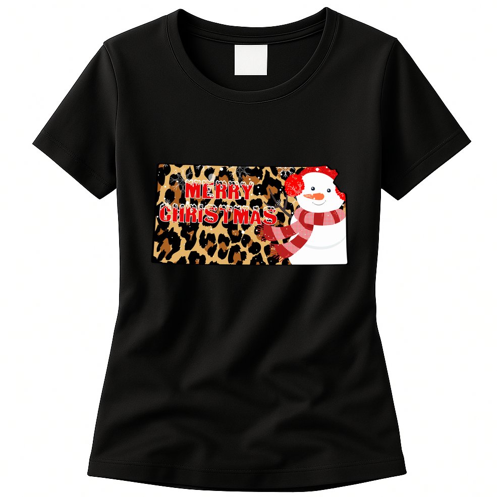 Leopard Kansas Christmas With Snowman Womens T-Shirt