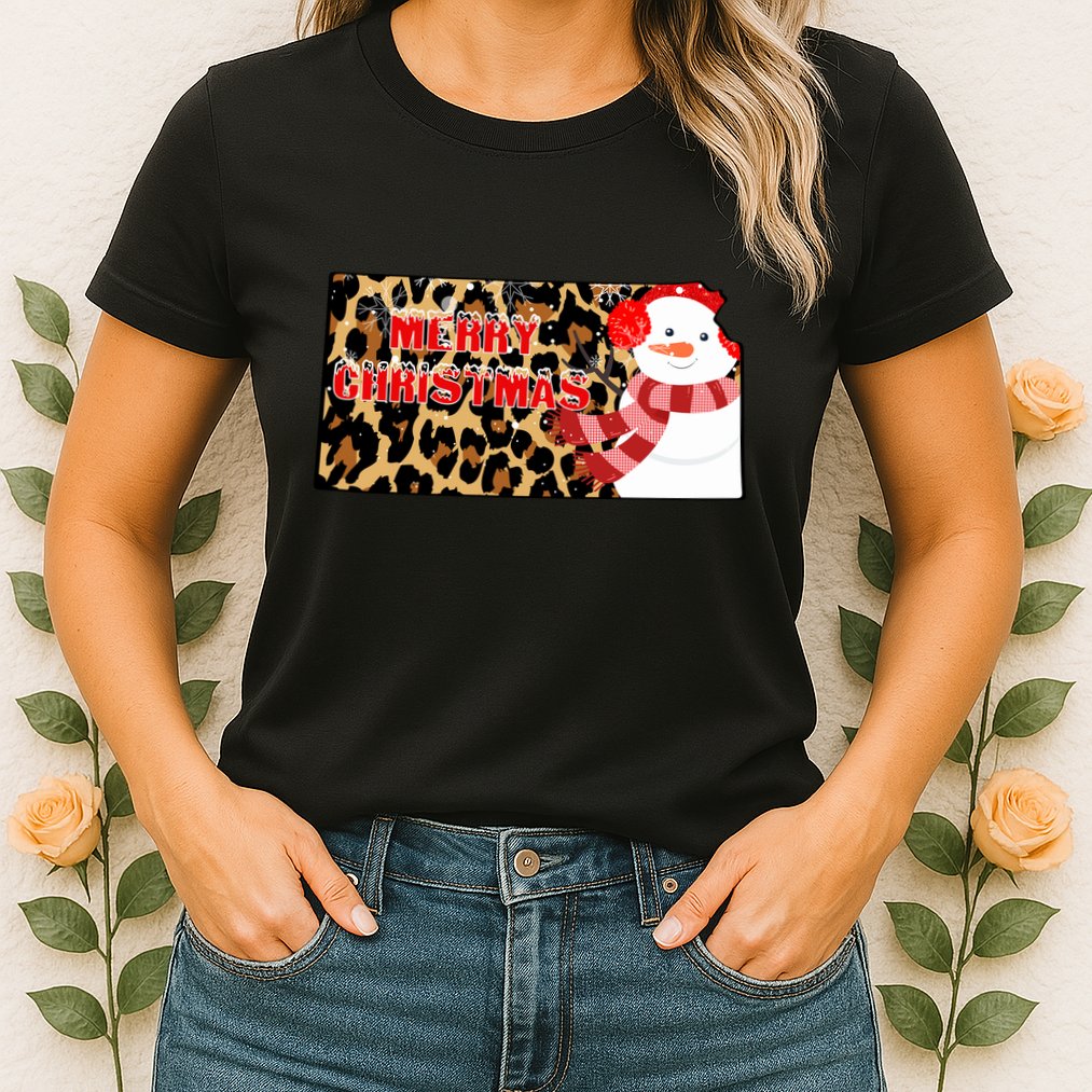 Leopard Kansas Christmas With Snowman Womens T-Shirt