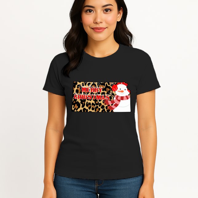 Leopard Kansas Christmas With Snowman Womens T-Shirt