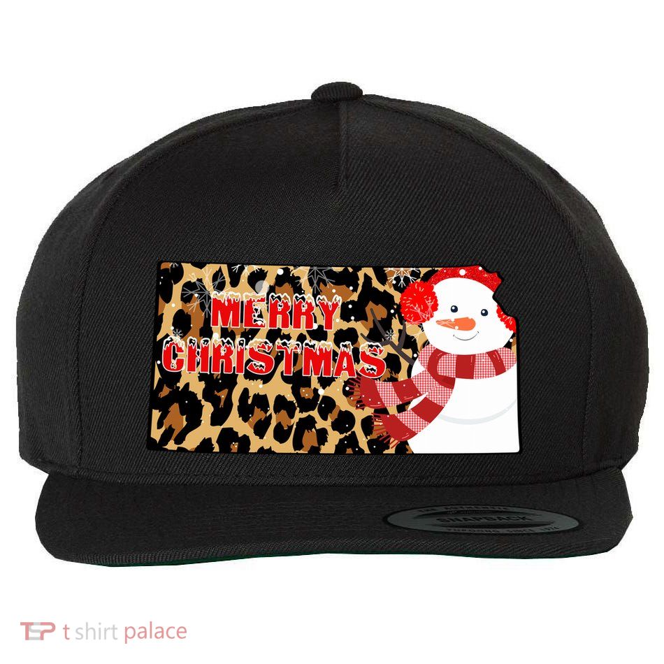 Leopard Kansas Christmas With Snowman Wool Snapback Cap