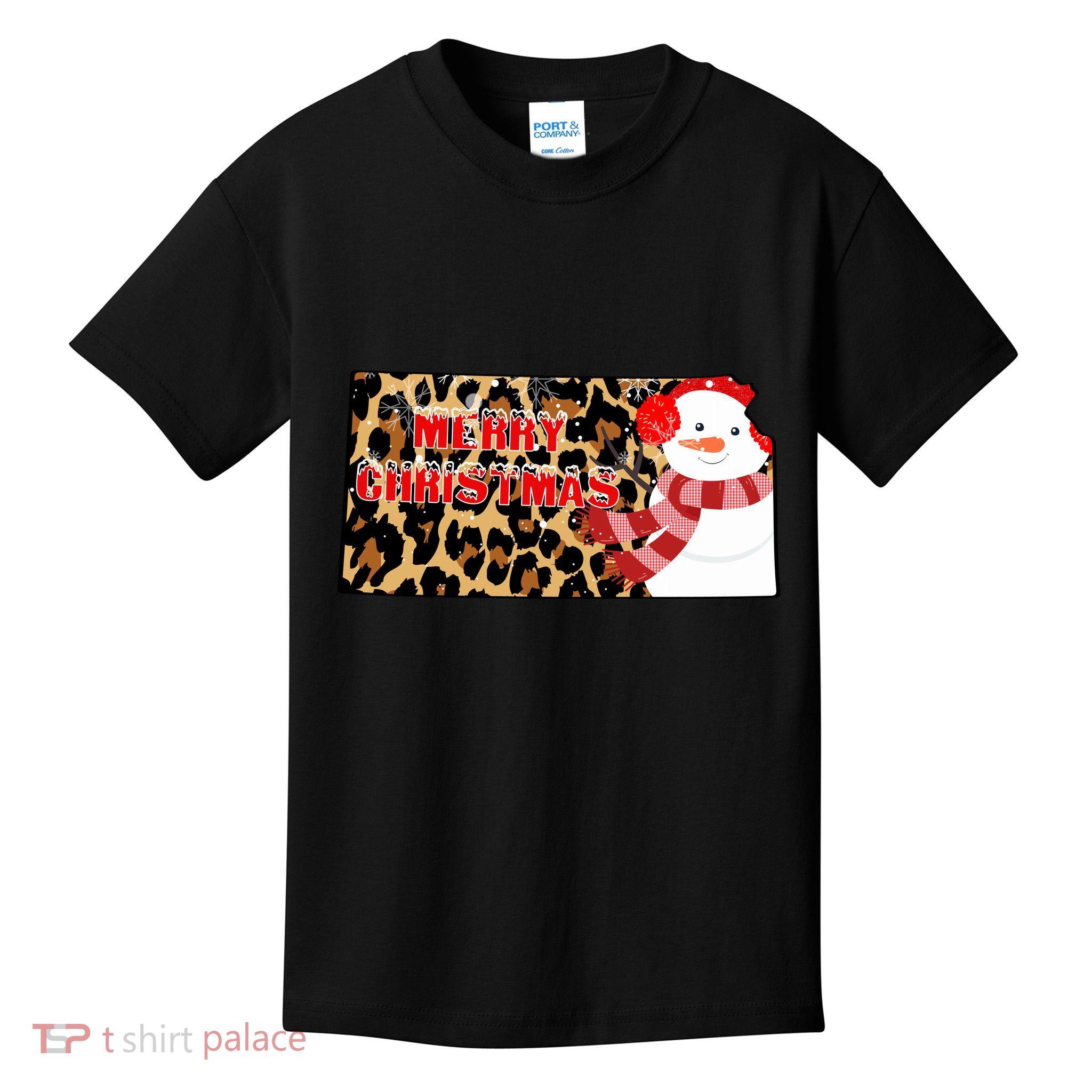 Leopard Kansas Christmas With Snowman Kids T-Shirt