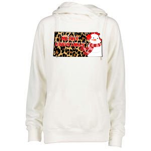 Leopard Kansas Christmas With Snowman Womens Funnel Neck Pullover Hood