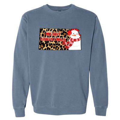 Leopard Kansas Christmas With Snowman Garment-Dyed Sweatshirt