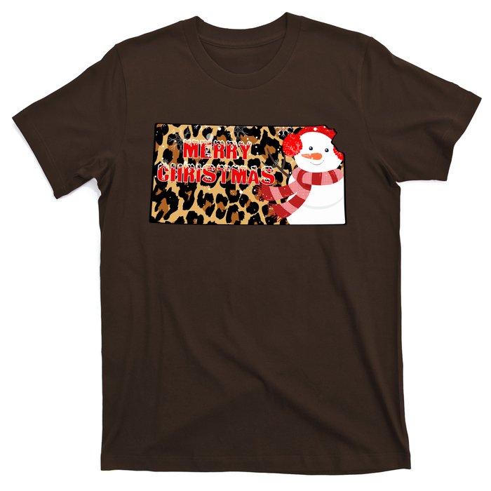 Leopard Kansas Christmas With Snowman T-Shirt