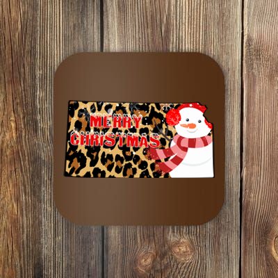 Leopard Kansas Christmas With Snowman Coaster