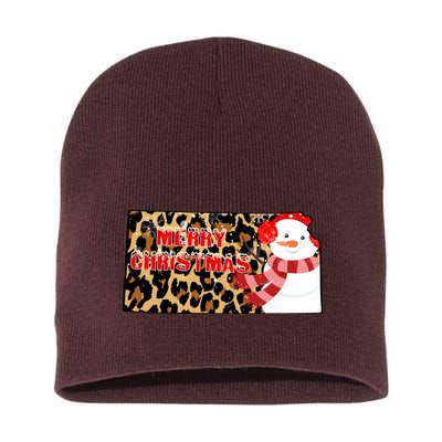 Leopard Kansas Christmas With Snowman Short Acrylic Beanie