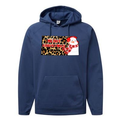 Leopard Kansas Christmas With Snowman Performance Fleece Hoodie